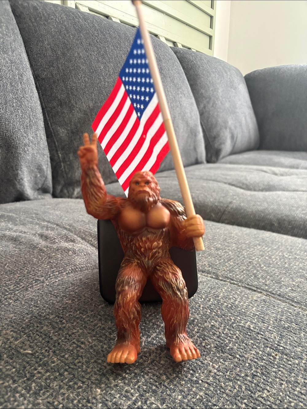 Bigfoot Sasquatch Trailer Hitch Decoration with American Flag - Brown